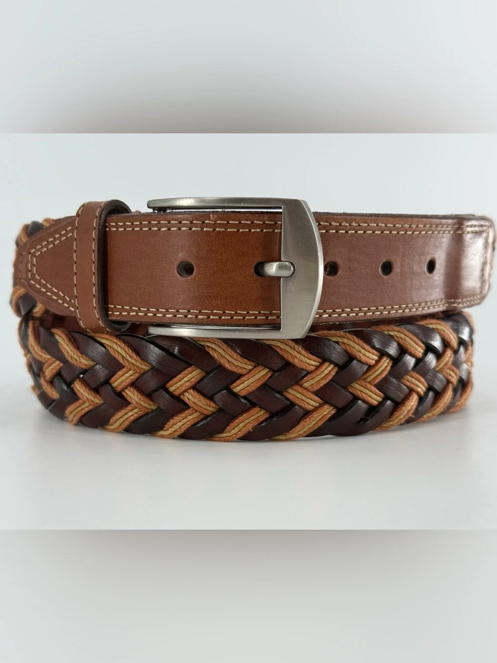 Leather Braided Woven Leather Men’s Belt 38